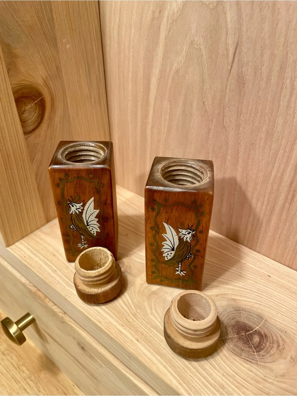 Wooden Hand Painted Salt & Pepper Shakers Vintage